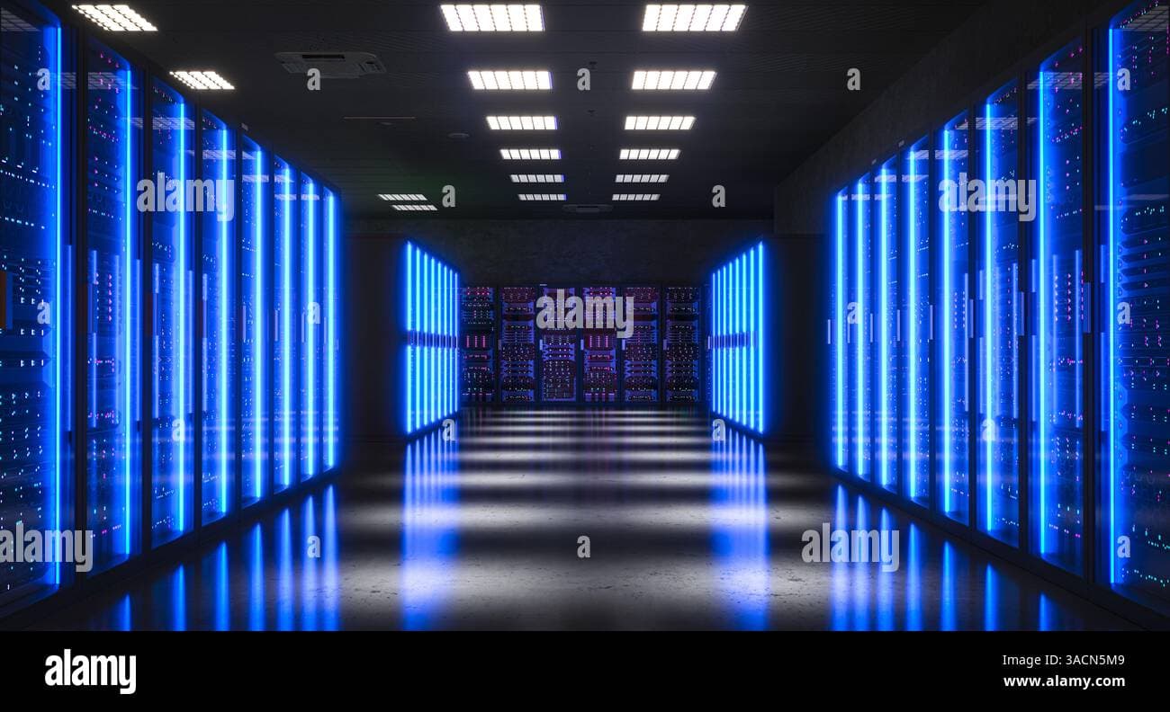 Data Center: Storage, servers, routers, and firewalls with cooling and battery backup — designed for actual compute requirements with growth headroom