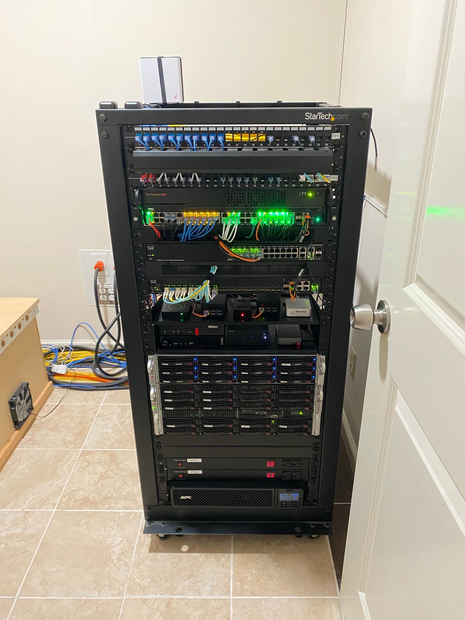 Network Rack: Racks with growth headroom, cable management, and ventilation — because a full rack on day one needs a forklift upgrade in twelve months